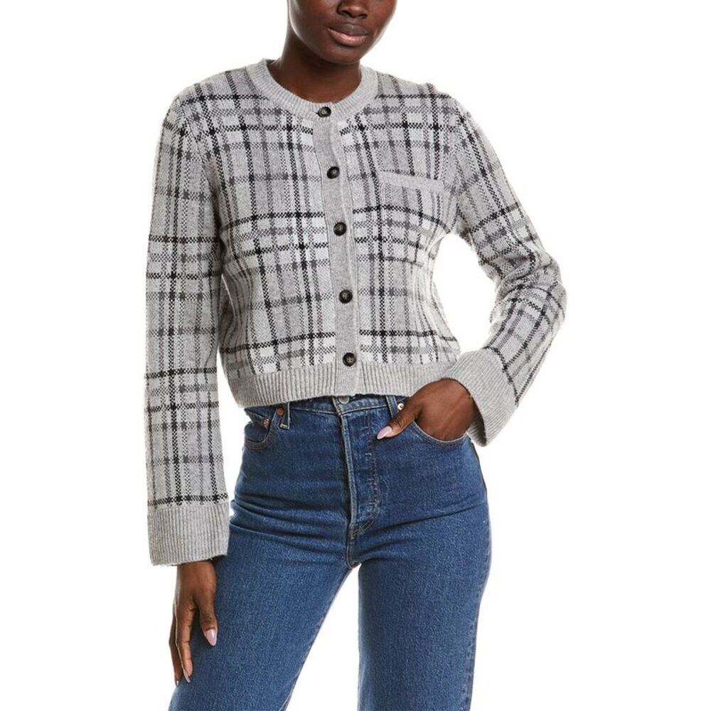Naadam Womens  Luxe Wool & Cashmere Jacquard Cardigan, Grey
